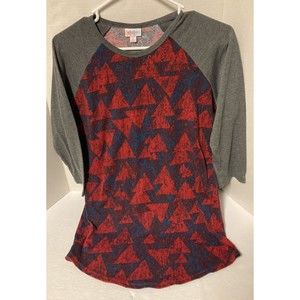 Lularoe Randy Size S Gray Red Shirt Geometric Print Pullover 3/4 Sleeve Top